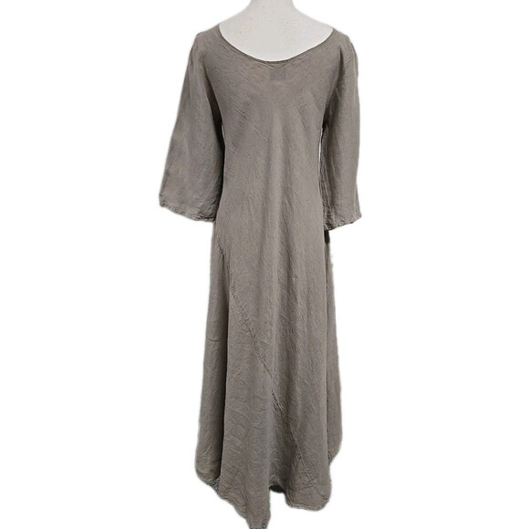 LA BOTTEGA DI BRUNELLA Italy Linen Midi Dress Latte Beige Women’s ONE Size -S-L - Picture 4 of 10